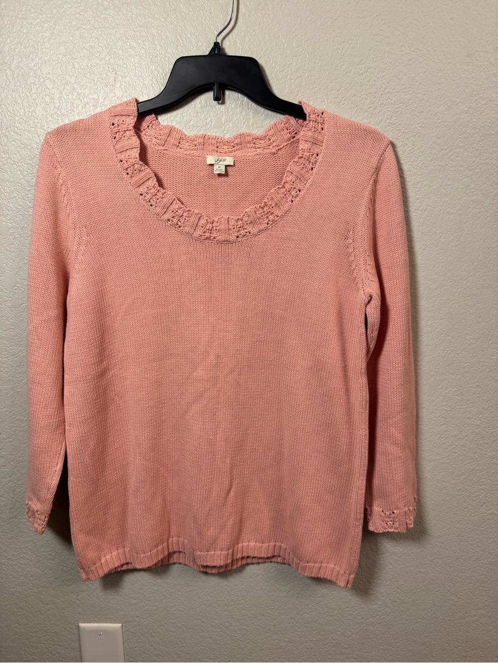 J. Jill Pink Knit Scoop Neck Sweater Crochet Trim Women's Size M